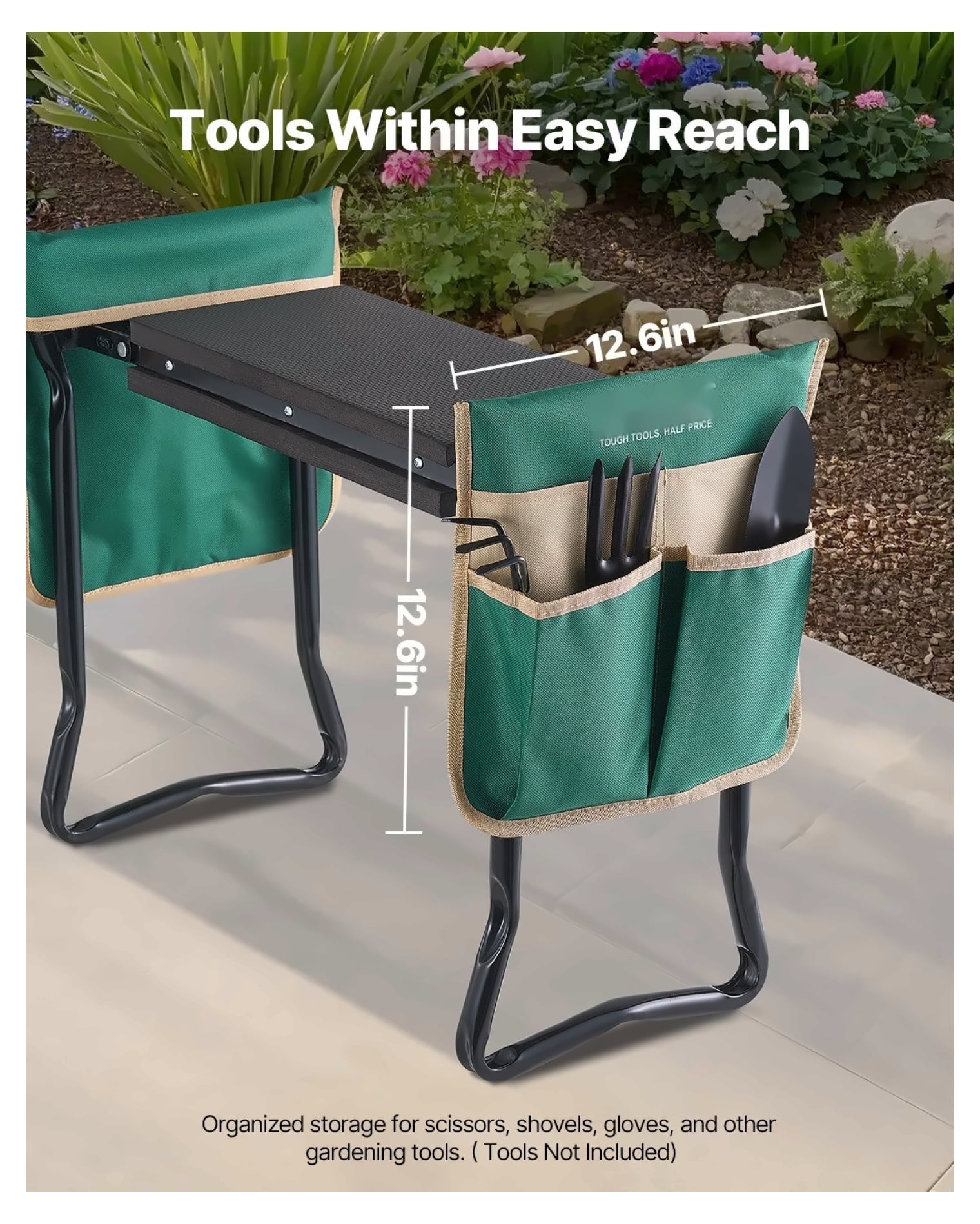 Garden Kneeler and Seat, 330lbs Capacity - Folding Garden Stool with EVA Pad & Tool Bags - Heavy Duty Garden Bench for Weeding, Planting, & Outdoor Use