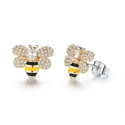 ZETSHION Tiny Bumblebee Cartilage Stud Earrings for Women Girls Sparkling Cubic Zirconia Crystal Honeybee Studs