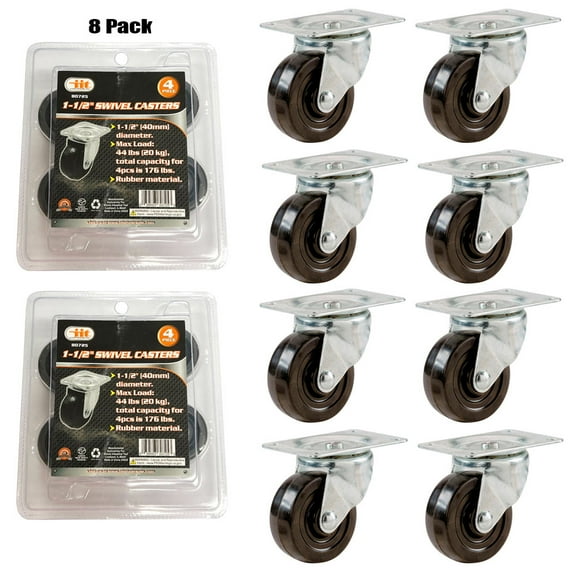 8 Pack 1 1/2" Swivel Casters Plate Mounting Wheel Rubber Top Plate Heavy Duty