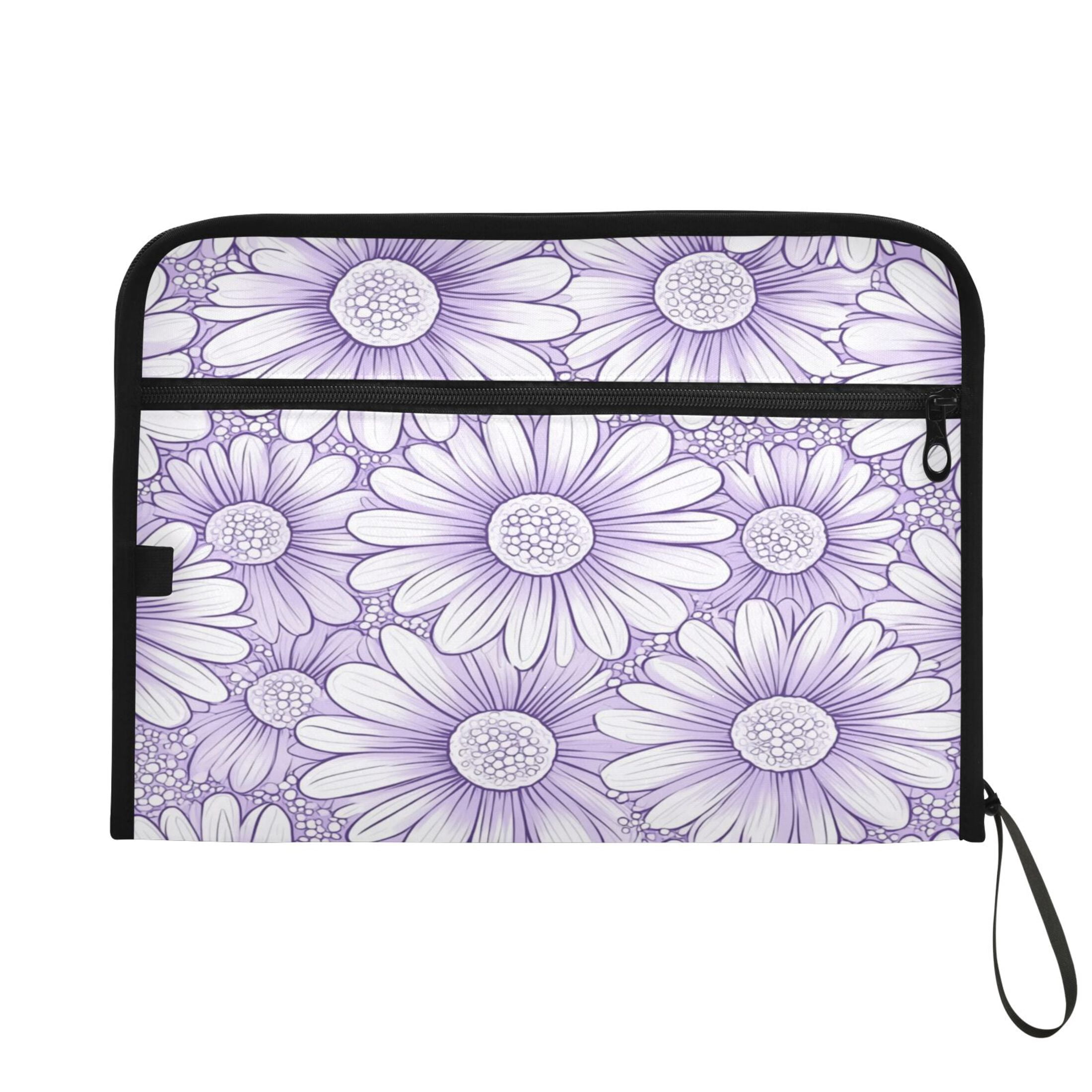 WOBOGO A Pattern with Pale Purple Daisies Expanding File Folder Letter Size Accordion Filing Organizer 13 Pocket Separate Organ Pocket