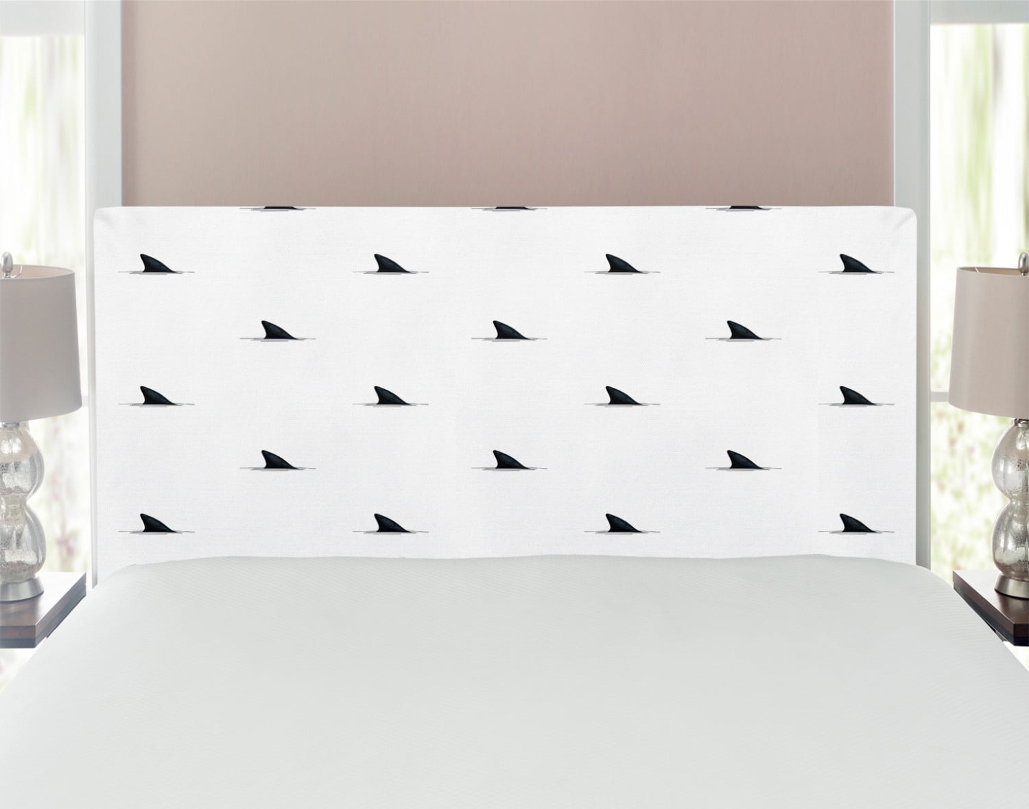 Sea Animals Headboard, Pattern of Shark Fins Speedy Fish Hunting