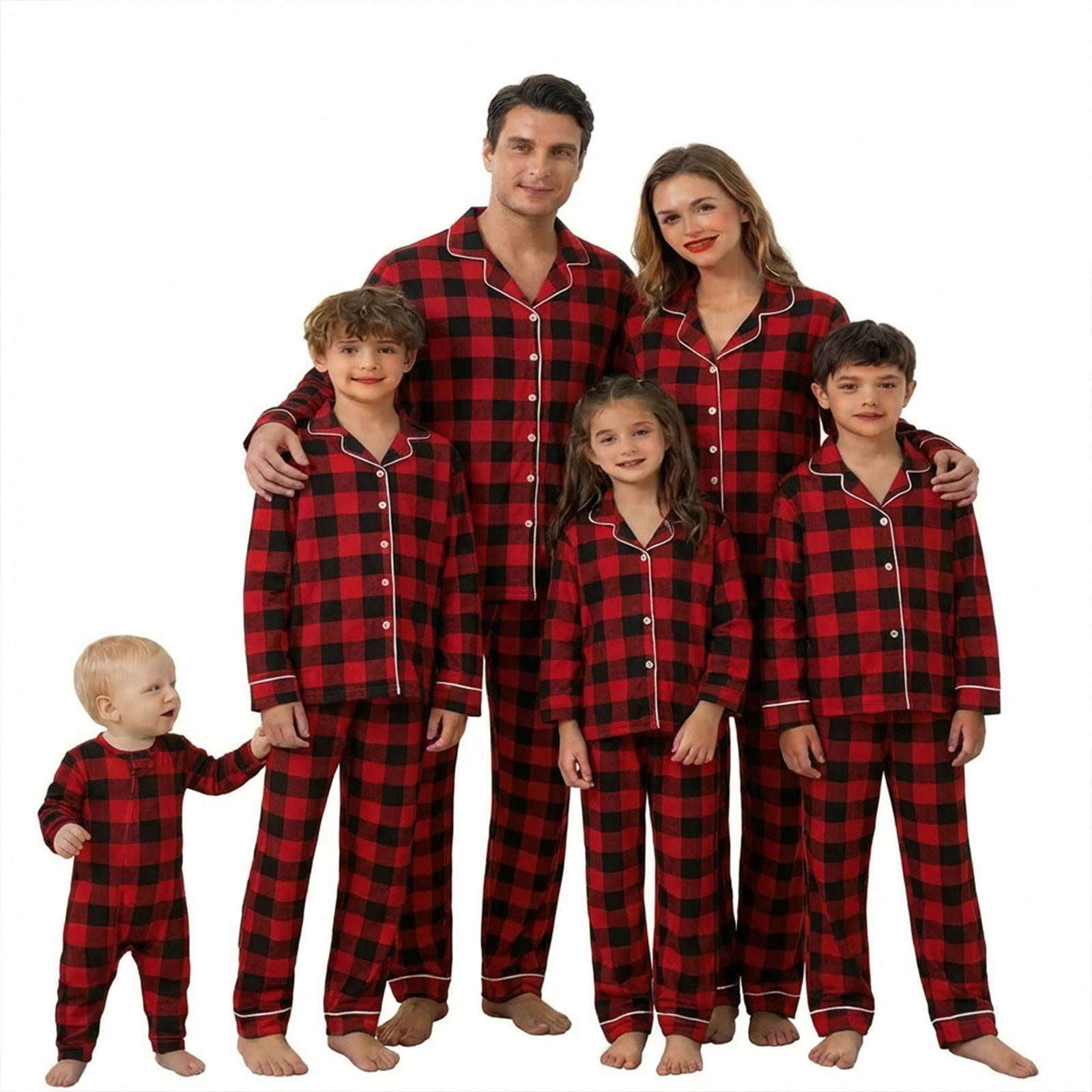 RotHome Matching Family Christmas Pajamas Set Red Black Buffalo Plaid Button Down Sleepwear Cozy Holiday Loungewear Pajamas for Festive Gatherings