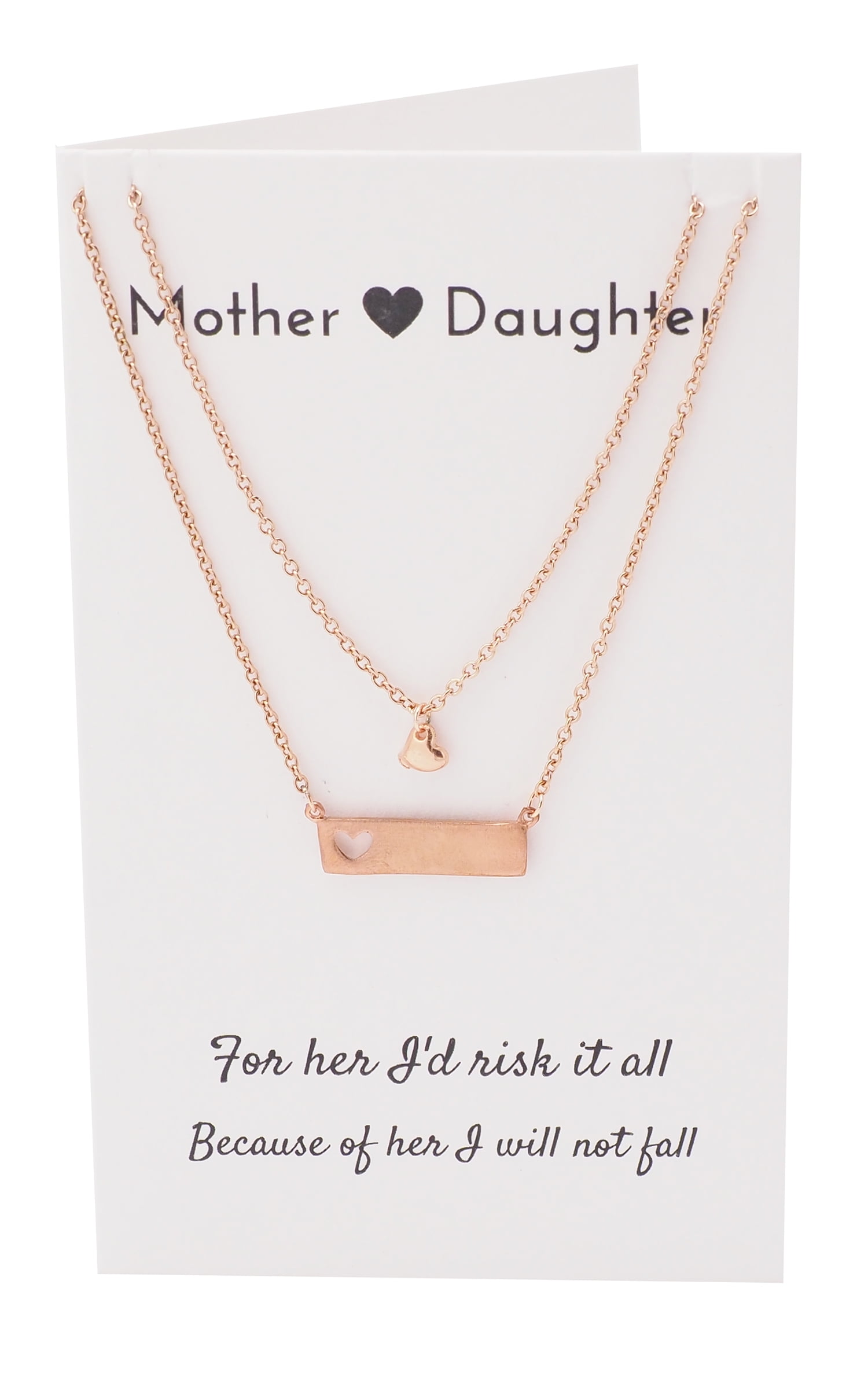 Heart Bar Pendants Mother Daughter Necklace Set, Best Mom's Gift, Mama Jewelry with Greeting Card, Rose Gold Tone