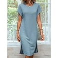 thumbnail image 4 of Ladies Summer Solid Color Slit Midi Dress Light Blue XXL, 4 of 9