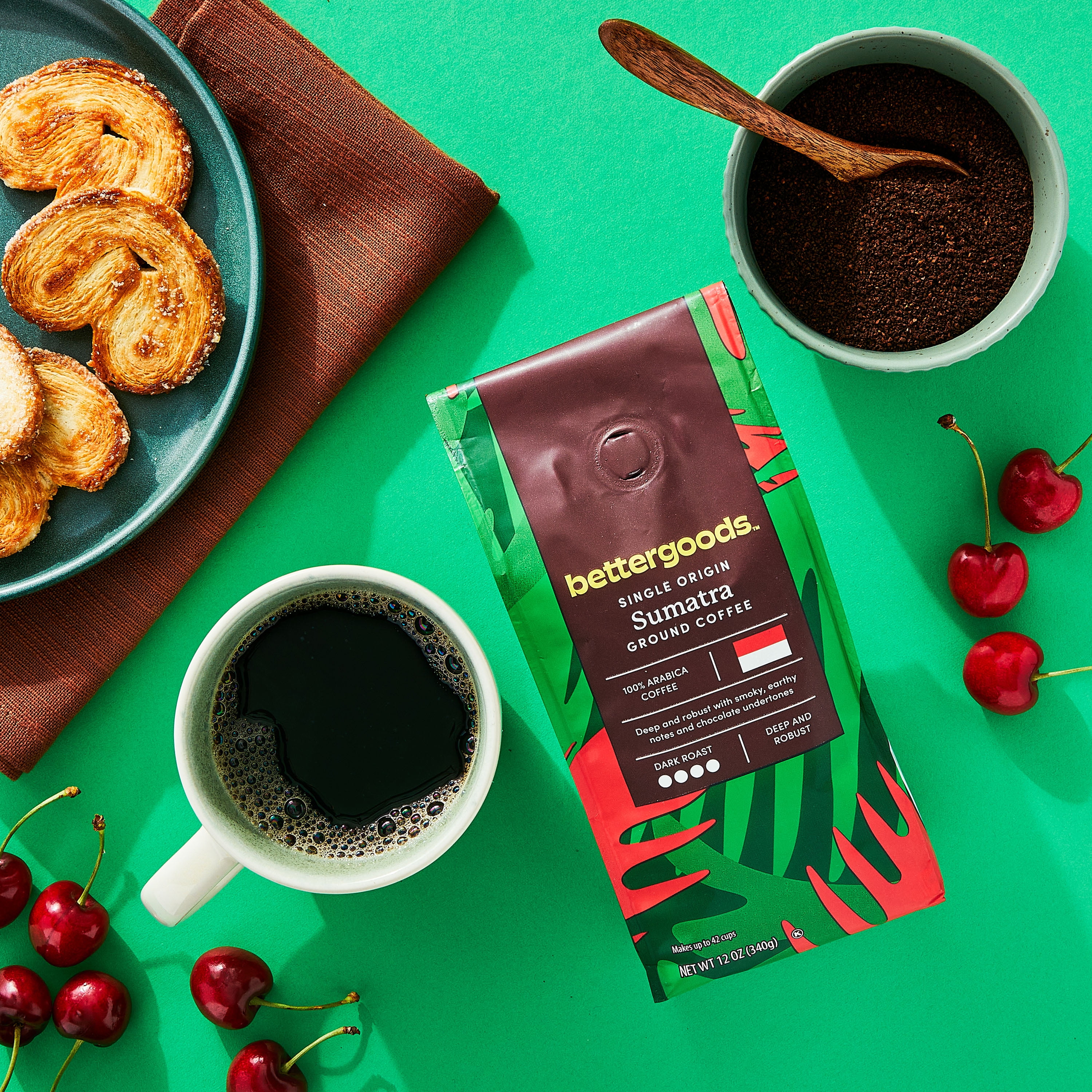 (6 pack) bettergoods Sumatra Single Origin Ground Coffee, Dark Roast, 12 oz