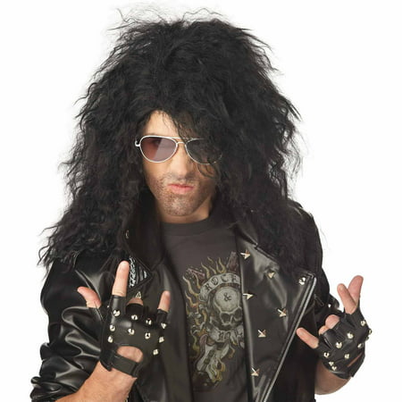 Heavy Metal Rocker Black Wig Adult Halloween Costume Accessory