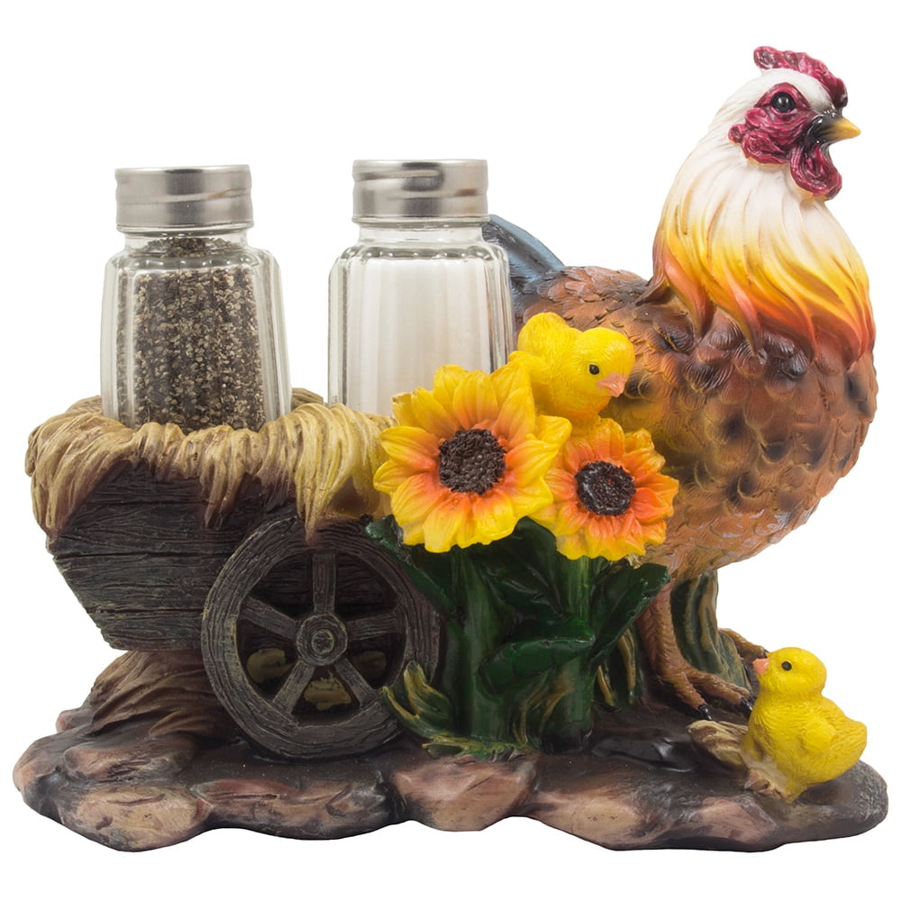 Rooster Hen and Chicks Sculptures and Statues Country Farm Rooster Tabletop Salt and Pepper Set Decorative Farmer Gifts and Decor 