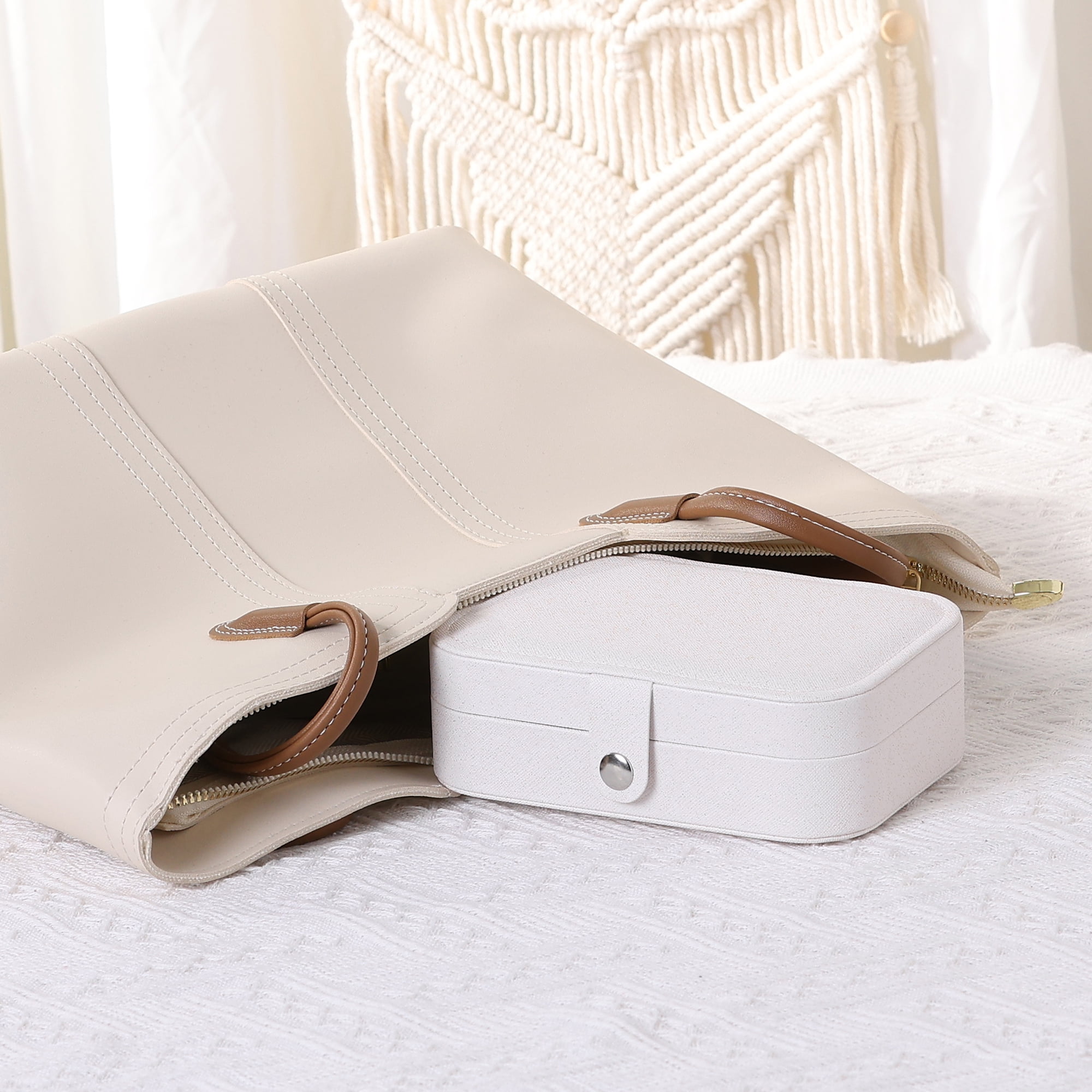 Unique Bargains PU Leather Jewelry Organizer Case for Earring Necklace Ring White