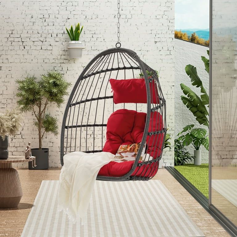 Sesslife Wicker Egg Chair Outdoor Indoor Oversized Lounger Rattan Peacock Egg Basket Chair for Patio Backyard Porch Comfy Outdoor Reading Chair