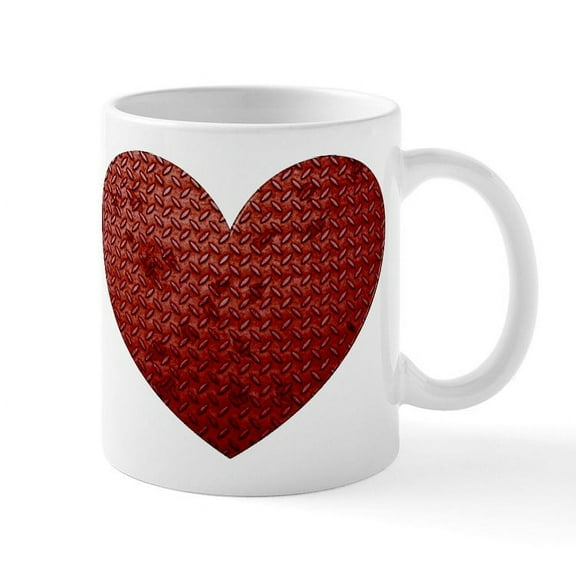 CafePress - Diamond Plate Heart Mug - 11 oz Ceramic Mug - Novelty Coffee Tea Cup