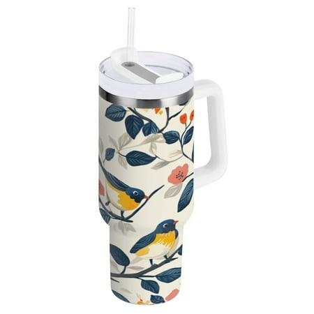 

30 Oz Car Handle Water Cup 9.9x3.5 Inch Stainless Steel Water Cup With Handle Water Cup Car Water Cup Travel Coffee Cup Lovely Colorful Birds4