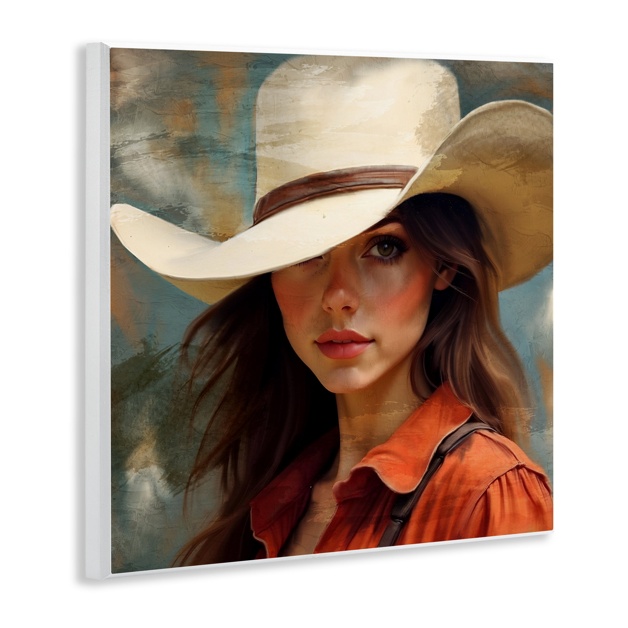 Cowgirl Gaze Beneath Hat Wall Plaque Art, design by Kim Allen