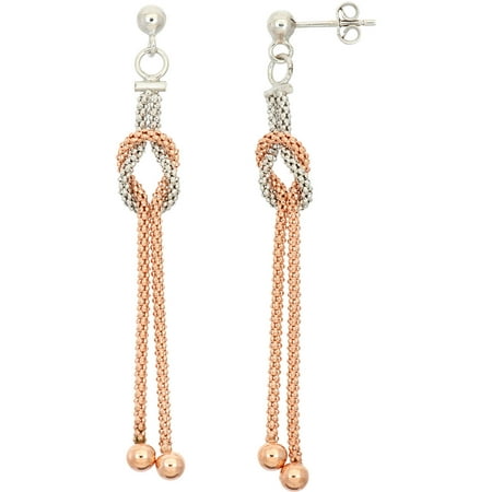Giuliano Mameli Rhodium and 14kt Rose Gold-Plated Sterling Silver 2mm Thickness Mesh Knot Earrings