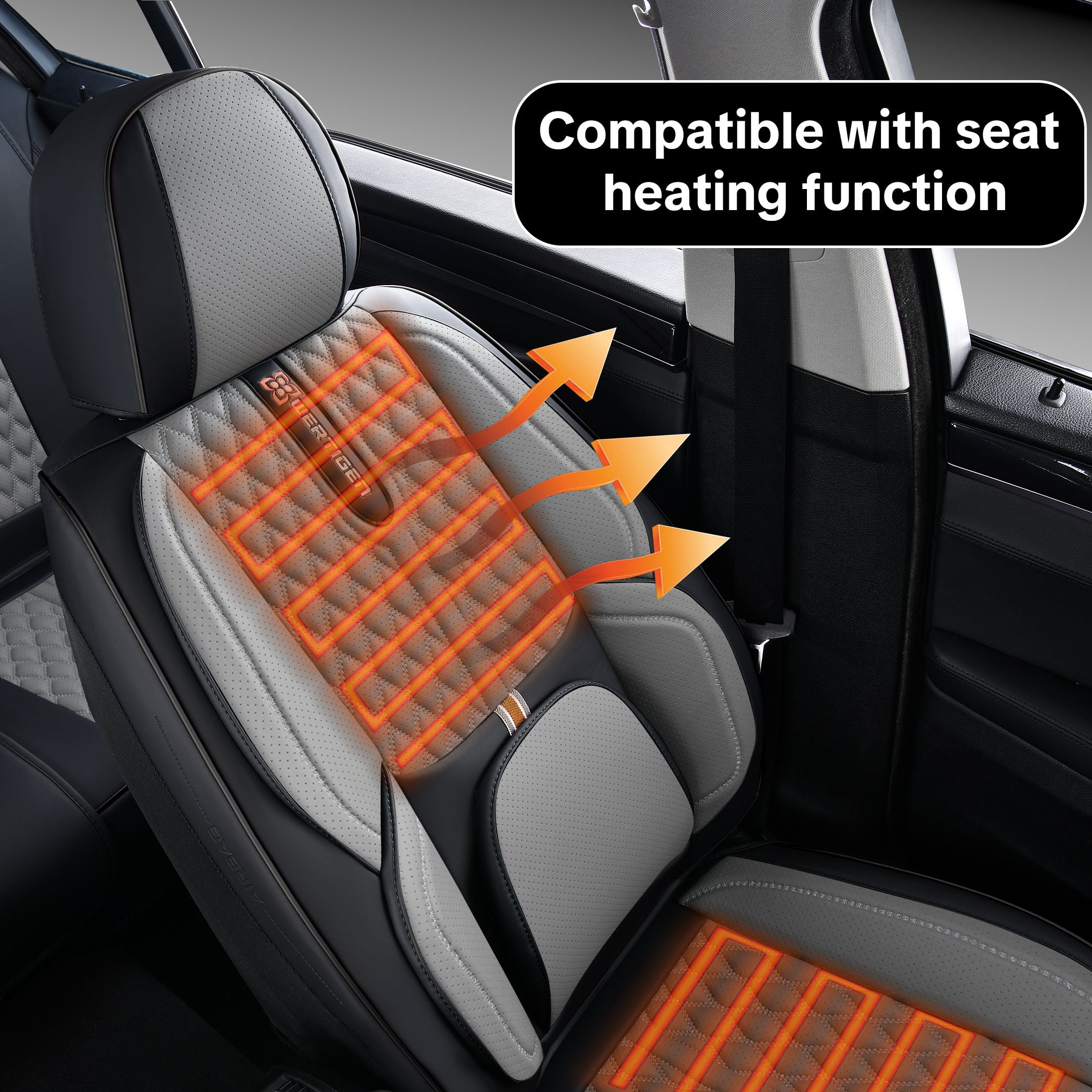Car Seat Cover for Chevrolet Trailblazer 2021-2026, Gray and Black Car Seat Covers, Premium Leather, 5 Seats Full Set, Anti-Slip, With Lumbar Support, Protect and Upgrade Seats