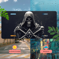 thumbnail image 4 of 1 Pcs 2D Flat License Plate Covers & Frames, Grim Reaper For Decorative Front, Waterproof For Decoration Aluminum License Plate Covers & Frames Cover For Men Women, 12" X 6", 4 of 5