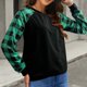 thumbnail image 3 of Mujeres otoño camisa casual crewneck impreso manga larga costura diseño mujeres sudadera Top verde M, 3 of 8