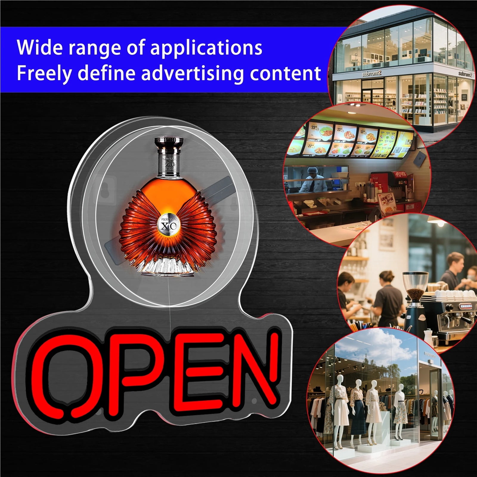 3D Holographic Fan LED OPEN Neon Sign with USB Interface Enhance Store Visibility Brightness Feature