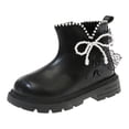 thumbnail image 5 of Ankle Boots for Girls Lace Pearl Bow Winter Warm Casual Leather Zipper Booties Round Toe Antislip Lug Sole Kids Short Boots 11 Little Kid Black, 5 of 6