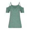 thumbnail image 6 of Brilliant Women Tops Women's Summer Solid Short Sleeve Top Off Shoulder V-Neck Casual Lace Up T-Shirt clothes under $10.00, 6 of 8