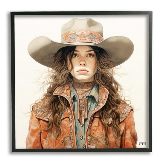 Stupell Industries Boho Cowgirl Paisley Jacket Abstract Painting Black Framed Art Print Wall Art, 12 x 12