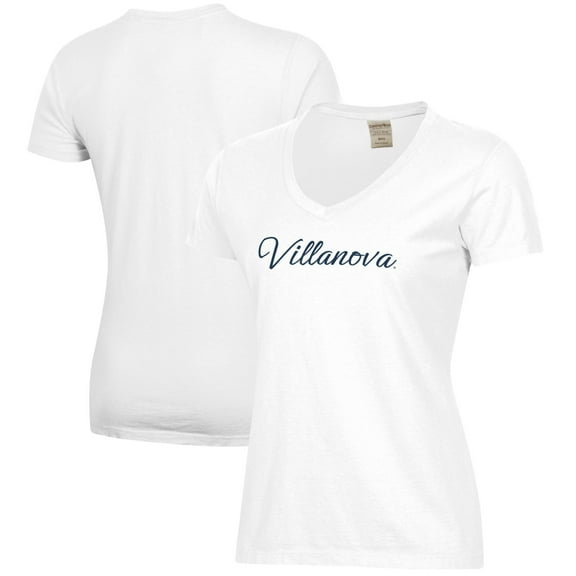 Women's  White Villanova Wildcats Script Logo Comfort Wash V-Neck T-Shirt