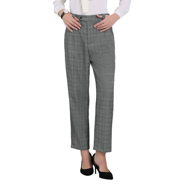 Pantalón de pata de gallo para mujer INSPIRE CHIC para un look profesional y elegante de oficina Talla L Gris Claro