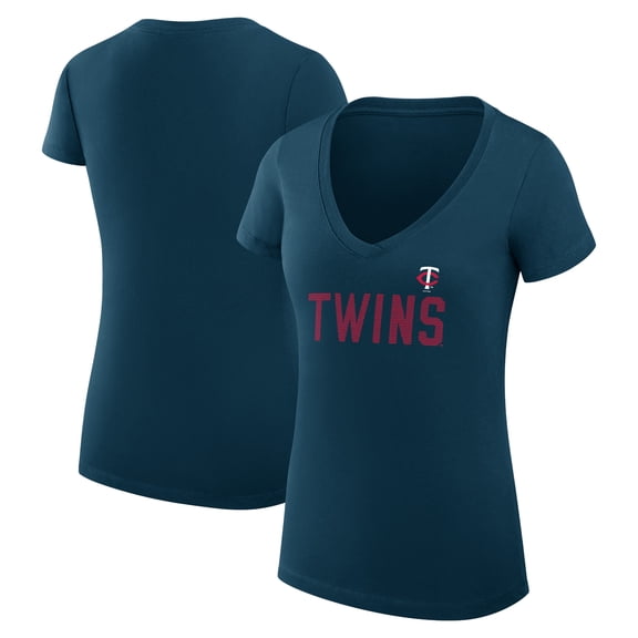 Women's G-III 4Her by Carl Banks  Navy Minnesota Twins Dot Print V-Neck Fitted T-Shirt