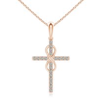 ANGARA Natural Diamond Cross and Infinity Pendant in 14K Rose Gold for Women (Size-1mm| Color-K| Clarity-I3) | April Birthstone, Anniversary, Jewelry Gift for Women | Natural Diamond Necklace