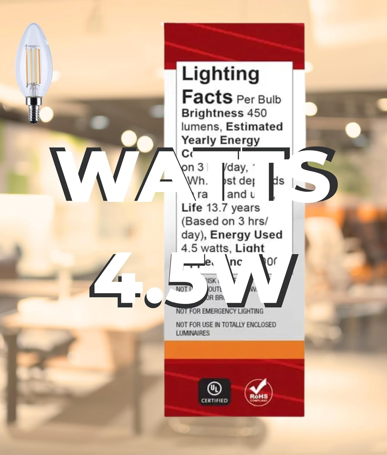 Satco S12157 LED B11 Light Bulbs 4.5W 120V 3000K E12 Candelabra Base Dimmable WET Location (6 Pack)