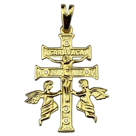 La Cruz De Caravaca Plata Double Cross Pendant Gold Over Real Solid 925 Sterling Silver 1.25" Inch