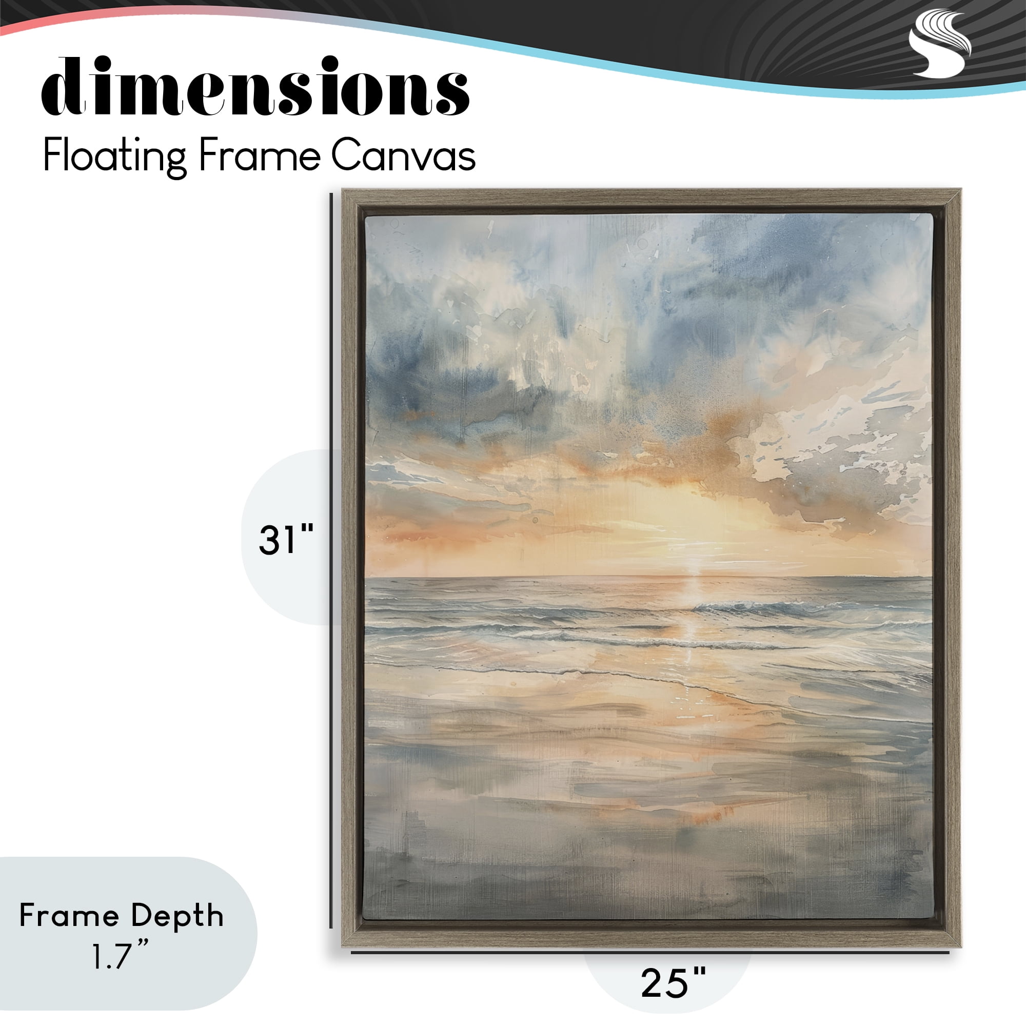 Stupell Industries Coastal Sunset over Gentle Waves Brown Framed Floater Canvas Wall Art, design by Petal Prints Design