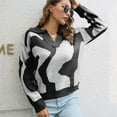 thumbnail image 4 of Womens V Neck Lapel Color Block Sweater Tops Long Sleeve Casual Fashion Knitted Sweater Blouse Pullover for Winter, 4 of 6