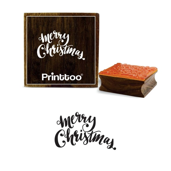 Printtoo Square Wooden Rubber Stamp Merry Christmas Scrap-booking Craft Textile Stamps-5 x 5 Inches