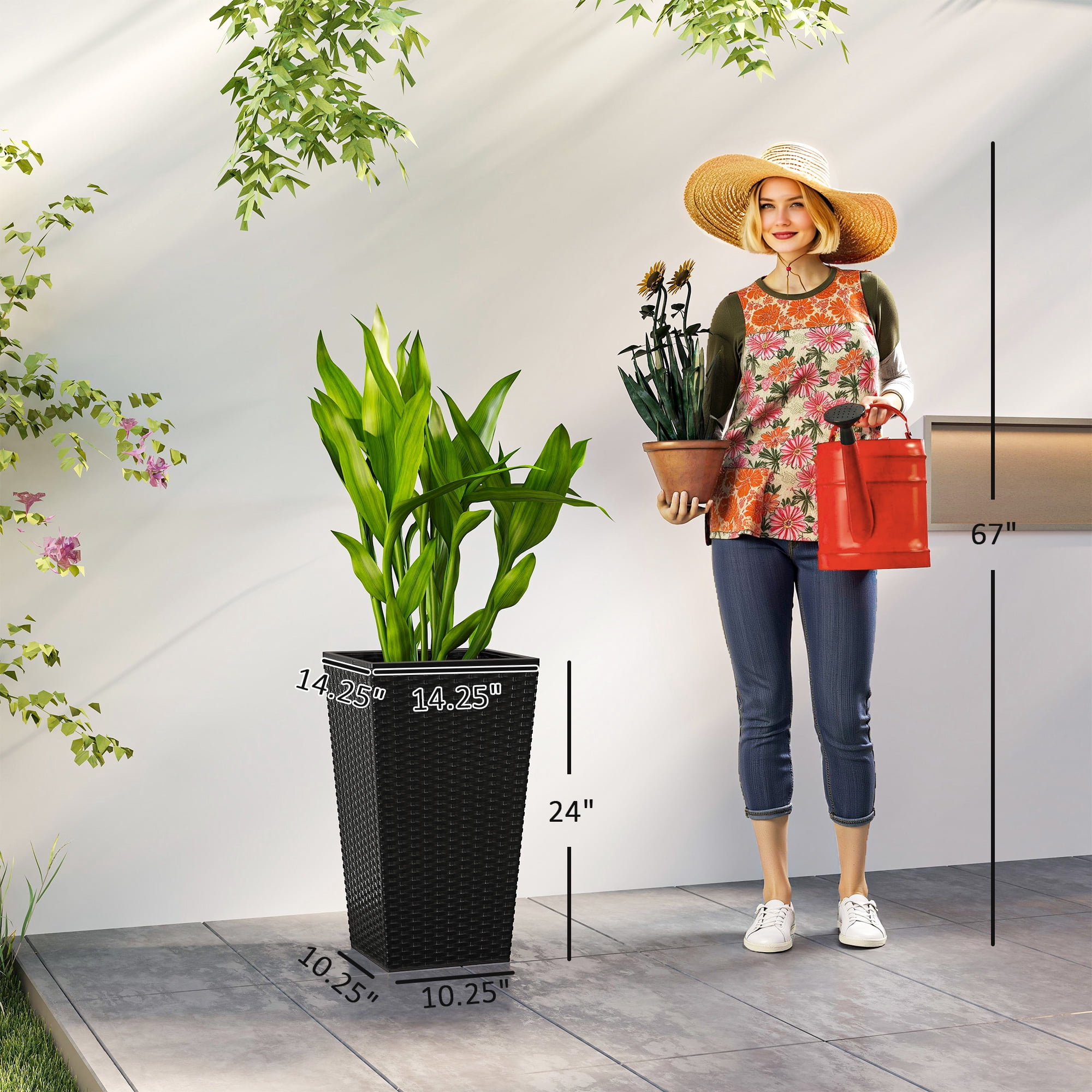 Plant Pots, Tall Planters for Indoor Outdoor Plants Set of 3, Taper Planters with Drainage Holes, for Indoor Outdoor