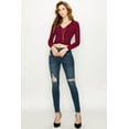 thumbnail image 5 of Made by Johnny Women's Deep V Neck Long Sleeve Cross Wrap Fitted Crop Top XXL WINE, 5 of 6