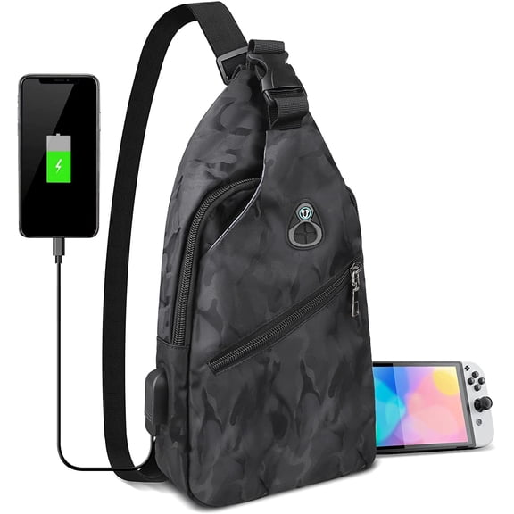 Sling Crossbody Bag for Nintendo Switch/Switch 2/OLED/Lite, Portable Waterproof Travel Carrying Case for Console Dock Joy-Cons & Accessories, USB Charging Port, Men's Chest Shoulder Backpack (Black)