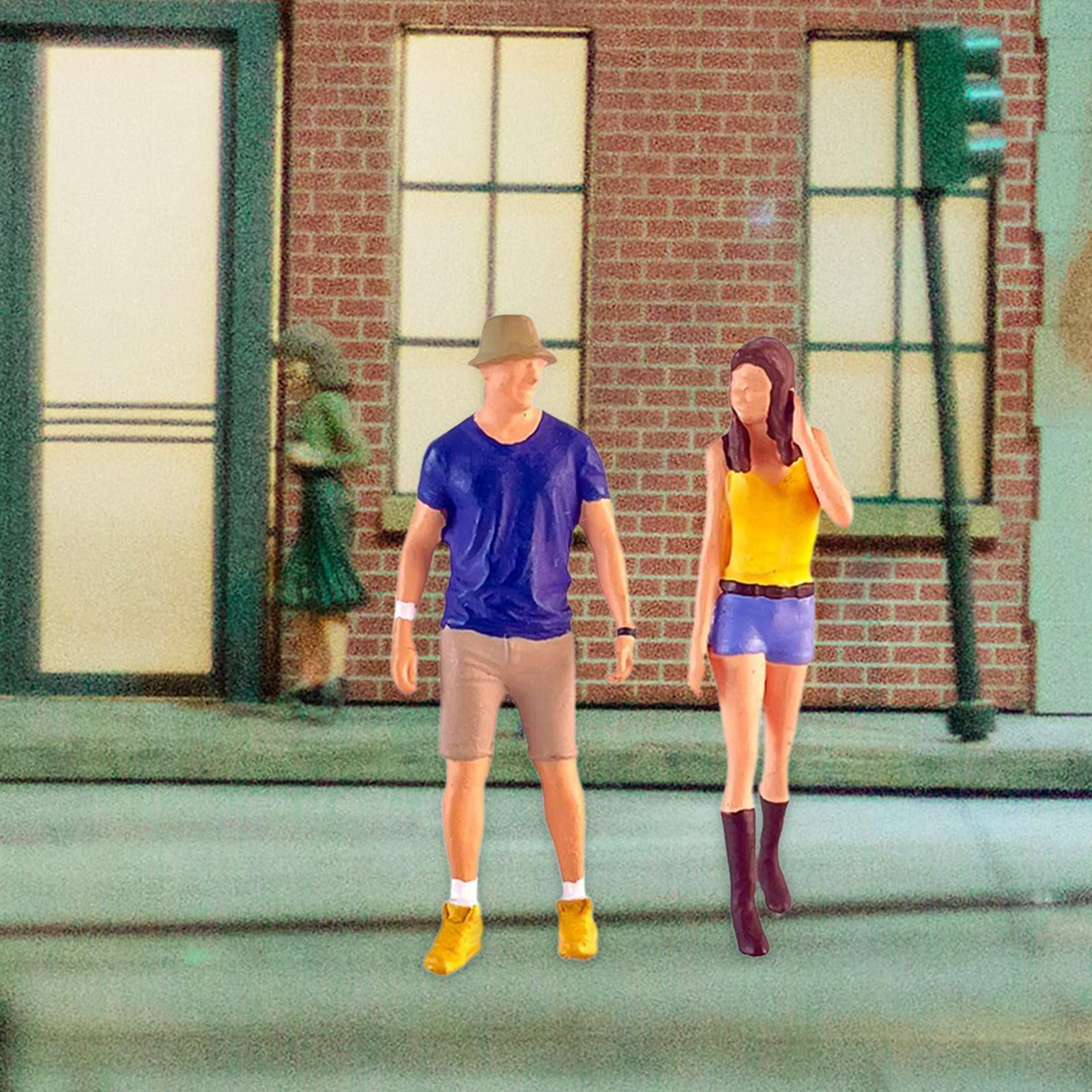 Rushawy 2 Pieces 1/64 Scale Female and Male Model Standing Tiny People Model for Desktop