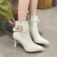 thumbnail image 2 of NECHOLOGY Botas Mujer Adulto Femenino Zapatos Botines mujer Moda mujer Color sólido invierno mantener caliente tacones altos hebilla Correa botines cortos zapatos de punta estrecha (White, 7), 2 of 4