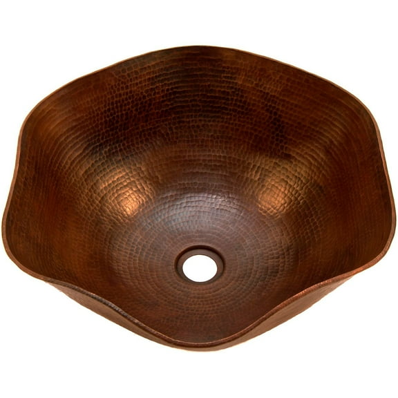 Novatto TCV-005AN Andulusia Scalloped Edged Copper Bath Vessel Sink with Antique Finish, 16-Inch Width
