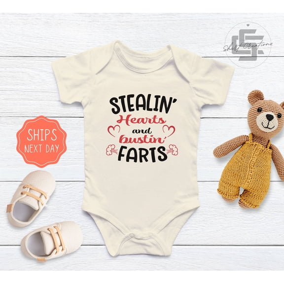 Bella Canvas with Stealin' Hearts And Bustin' Farts Valentines - Vday, Funny Valentine'S Day, Baby'S First Valentine Body Suit Cute and Cool Baby Boy or Girl Bodysuit Gift