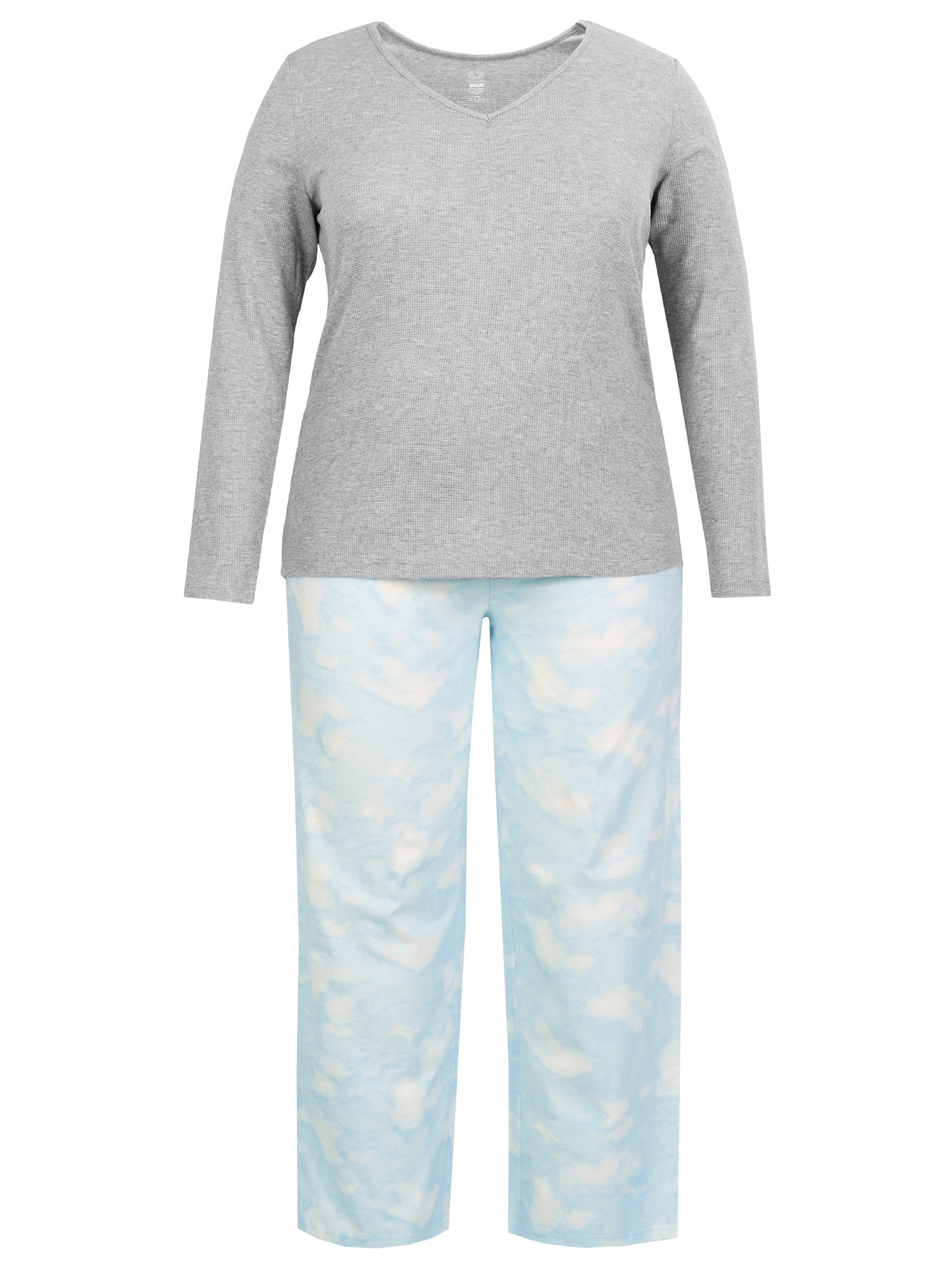 Fruit of the Loom Women's Beyond Soft Long Sleeve Waffle Top and Flannel Bottom Pajama Set, Sizes S-4X