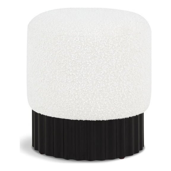 Pemberly Row Contemporary Boucle Fabric Ottoman/Stool in Cream/Black