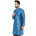thumbnail image 5 of SKAVIJ Men's Tunic Top Art Silk Long Kurta Indian Wedding Casual Shirt Small Turquoise, 5 of 6