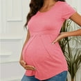 thumbnail image 3 of Ohufall Womens Short Sleeve Maternity Shirts Fashion Casual Pleated Nursing Tee Tops Summer Solid Color Round Neck Breastfeeding Blouses for Pregnant Women, 3 of 6