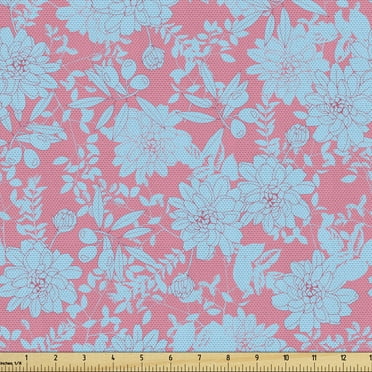 Art Fabric by the Yard Upholstery, Botanical Style Flowers Leaves and Olives and Vintage, Decorative Fabric for DIY and Home Accents, 5 Yards, Pink Sky Blue by Ambesonne