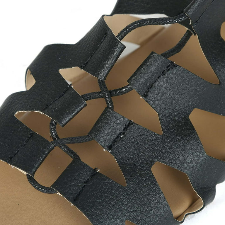 Jsaierl Women Gladiator Sandals Flat Strappy Lace Up Open Toe Knee High  Flat Sandal Zipper Summer Roman Shoes