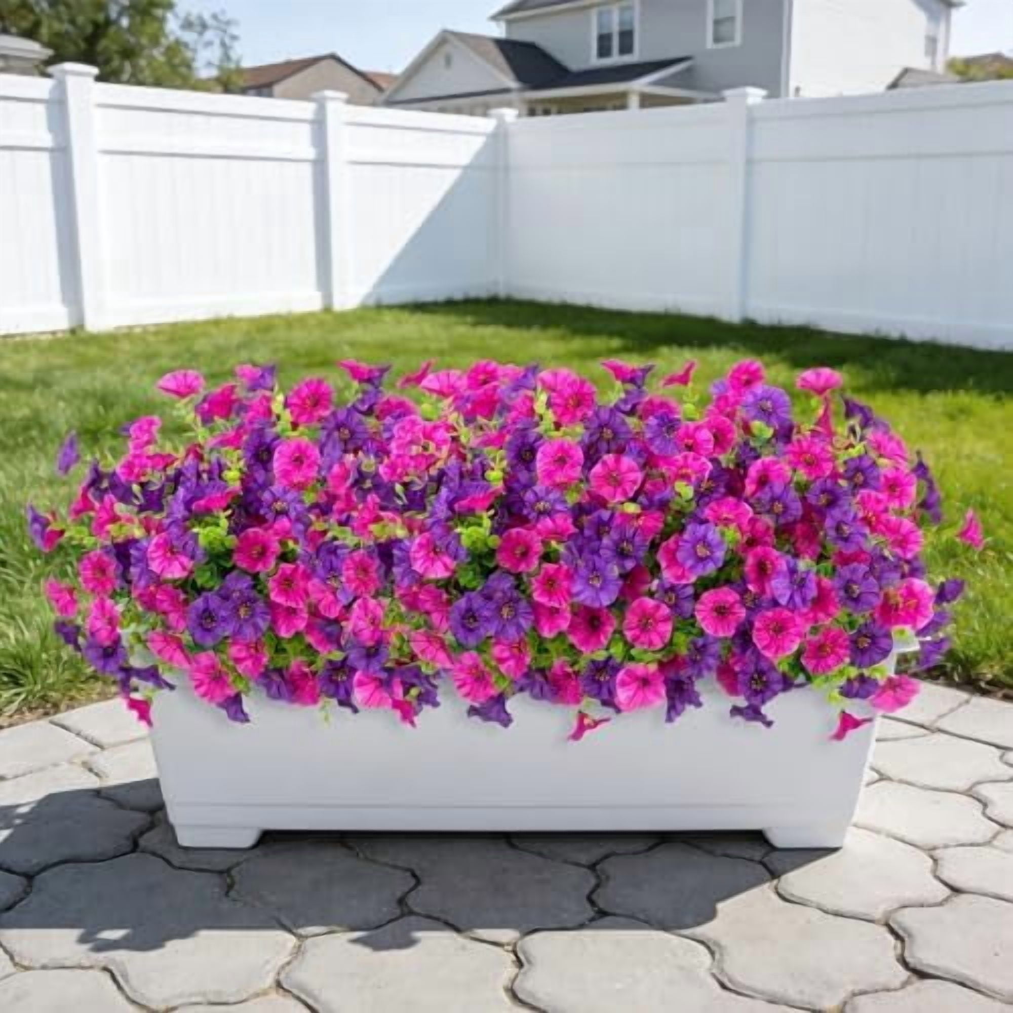 Jointown 12 Bundles Morning Glory Artificial Flowers for Outdoor Decoration UV Resistant Fake Plastic Plants Artificial Greenery for Indoor Outdoor Garden Patio Window Box Home Decor Spring Summer