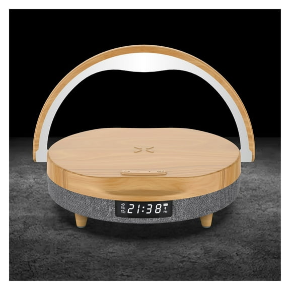 5 In 1 Bluetooth-Compatible5.0 Wood Grain Speaker 10W Wireless Fast Chargers Stand LED Lamp Alarm Clock ,Quality Sound