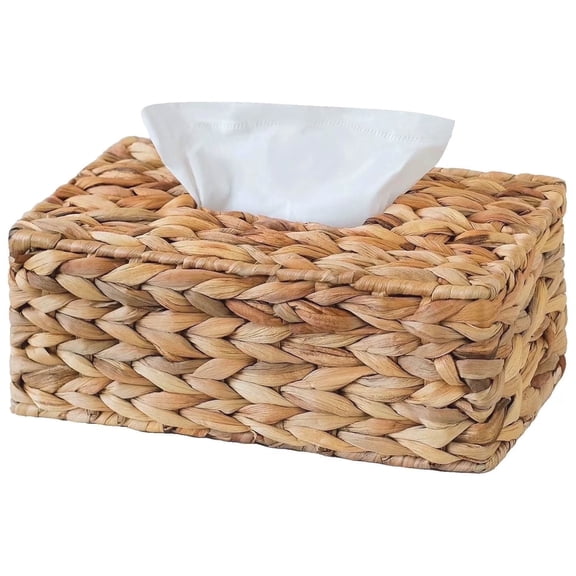 Rectangular Natural Rattan Tissue Box Cover, Hand Woven Wicker Holder for Facial Tissues, Wicker Tissue Holder Ideal for Bathroom Living Room