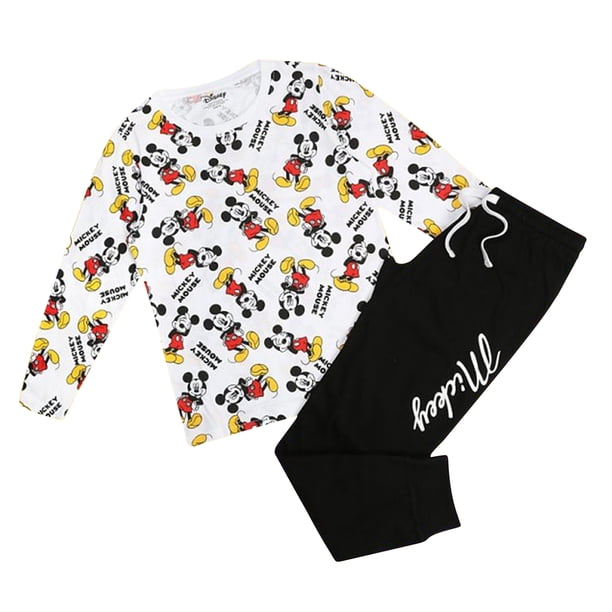 Disney - Set de Pijama Largo Mickey Forever para Mujer (Blanco, Negro, Amarillo)